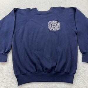 VTG ULTRA SWEATS Navy Blue Firefighter Ladies Aux Crewneck Sweatshirt Size L USA